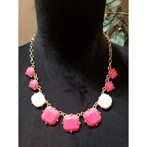Womens Gold Tone Faceted Coral Pink and White Squared Away Collar Necklace